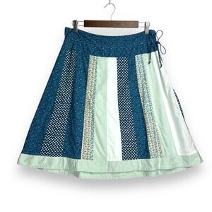 American Eagle Patchwork Skirt 100% Cotton Boho Festival Blue Lined Drawstring 8